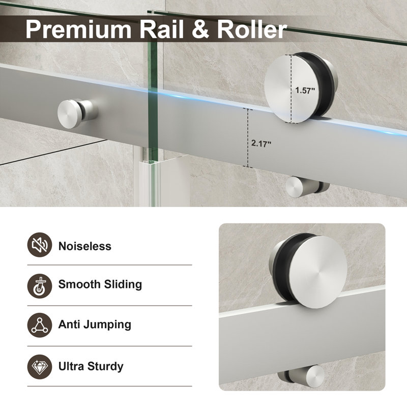49"-54" W x 72" H Single Sliding Frameless Shower Door with 1/4" (6mm) Nano Coating Clear Tempered Glass, Brushed Nickel