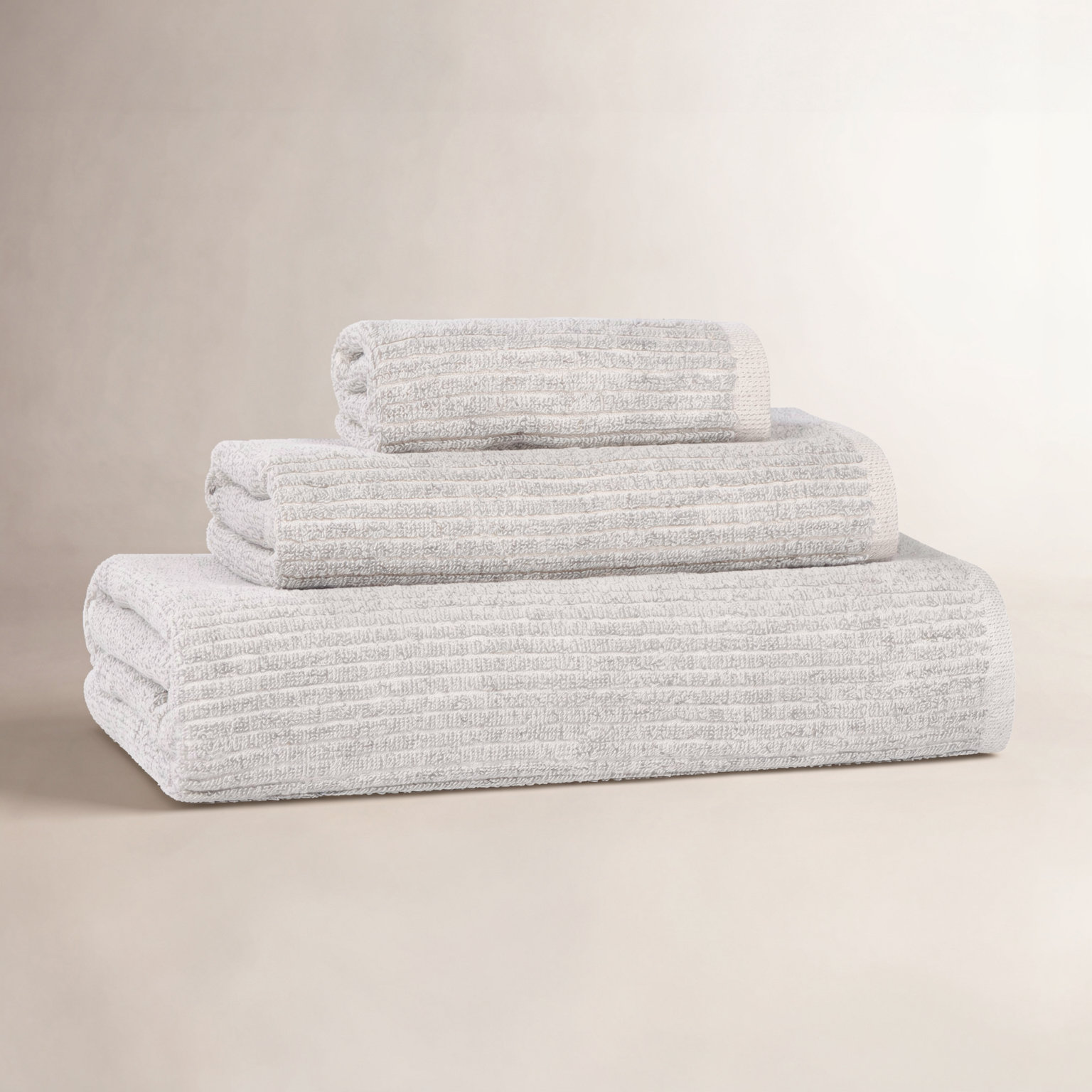 Amberg 3-Piece Ribbed Cotton Towel Set, Platinum
