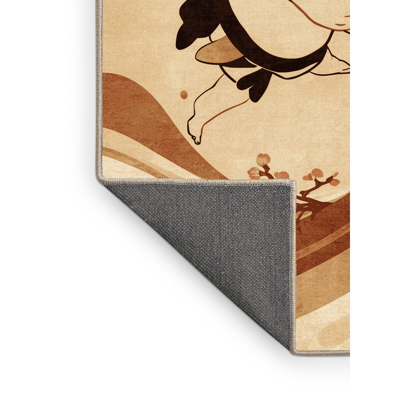 Tapis traditionnel moelleux et doux à motif de Sumo assorti en brun et beige, 7 x 10