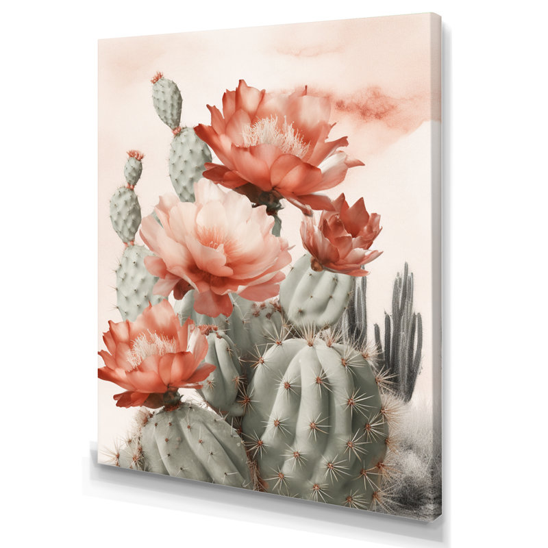 Cactus du désert rouge Louver sur toile, H 20 po x l 12 po, Toile tendue
