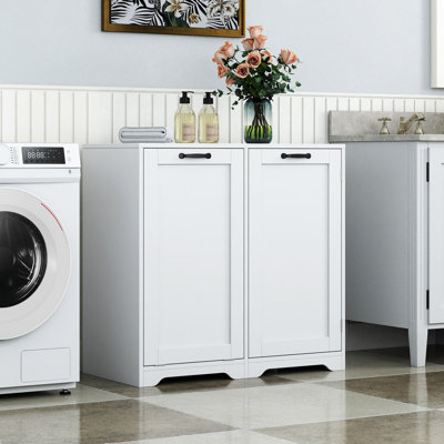 Laundry Cabinet With Doors And Shelf, Tilt-Out Laundry Hamper, Freestanding Style,  Adjustable Shelf
