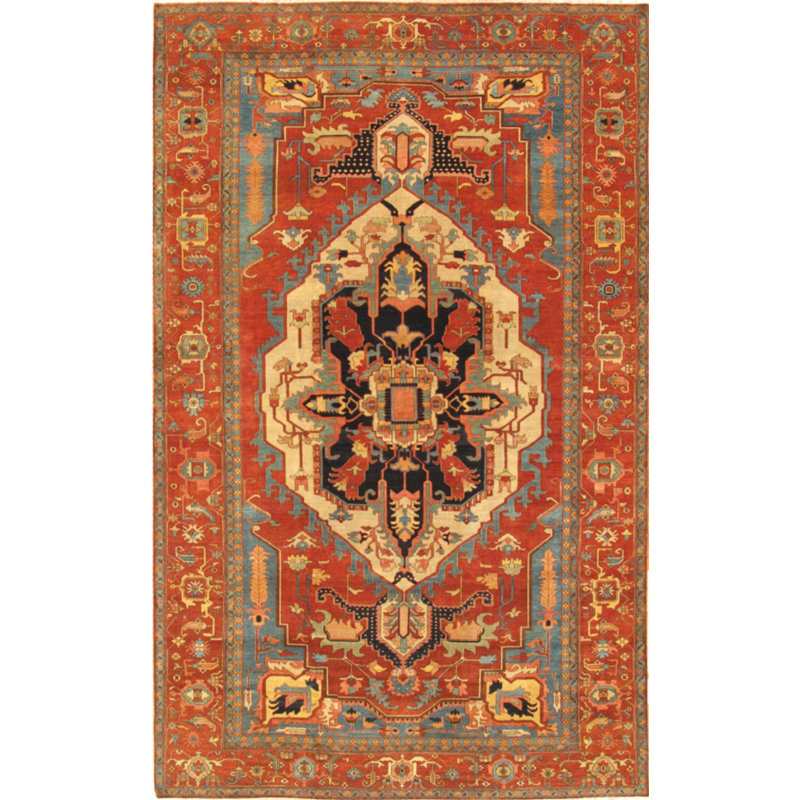 Hand Knotted Wool Oriental Area Rug in Ivory/Rust/Gray