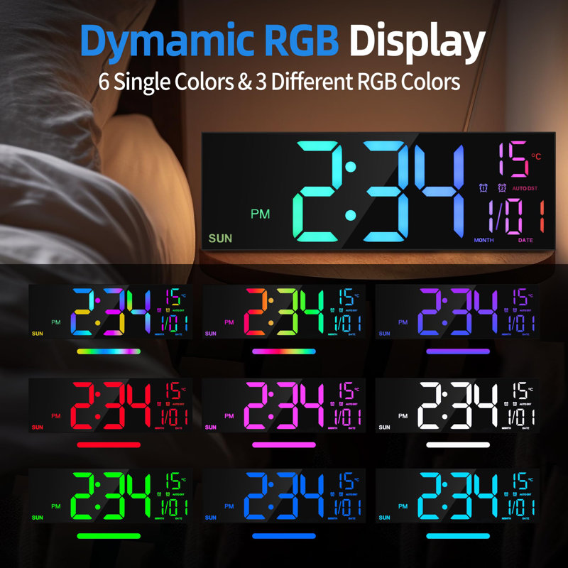 Large Digital Wall Clock With Remote Control, Big LED, Black