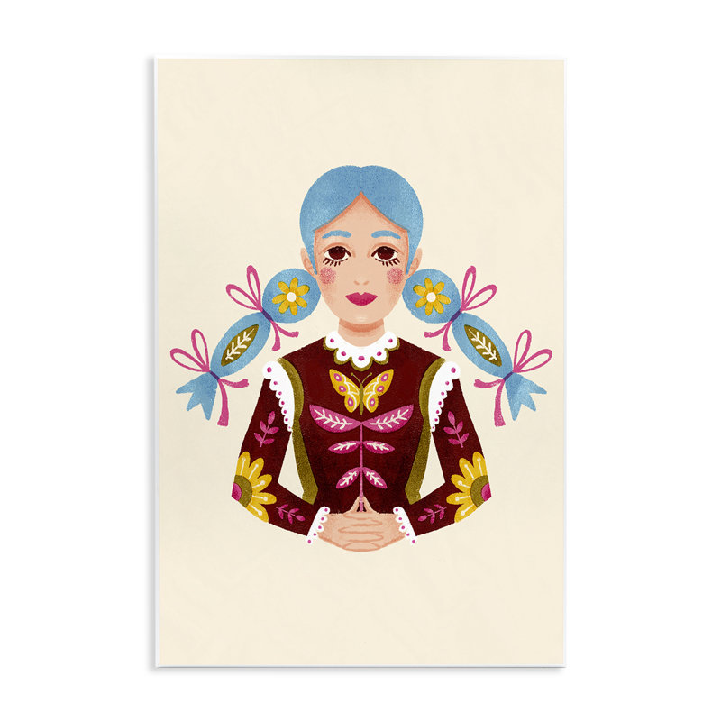 Plaque murale portrait de fille aux cheveux bleus, design par Hannah Moren, H 19 po x l 13 po