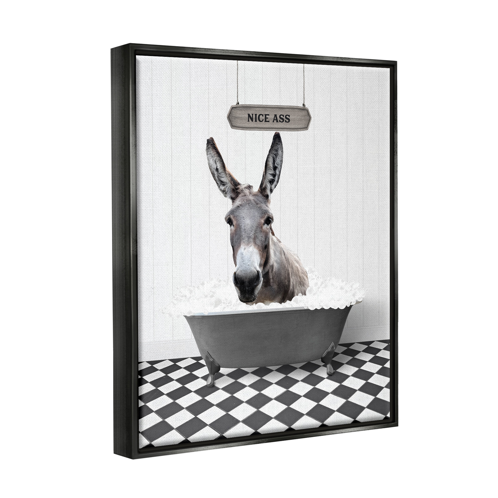 Trinx Nice A** Bathroom Phrase Framed Floater Canvas Wall Art Design By ...