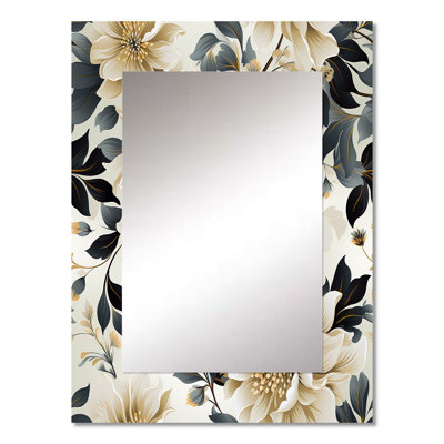 Kealia Timeless Beige Peony  Sophistication - Floral Mirror, Cottage Decorative Wall Mirror, Printed Metal Art