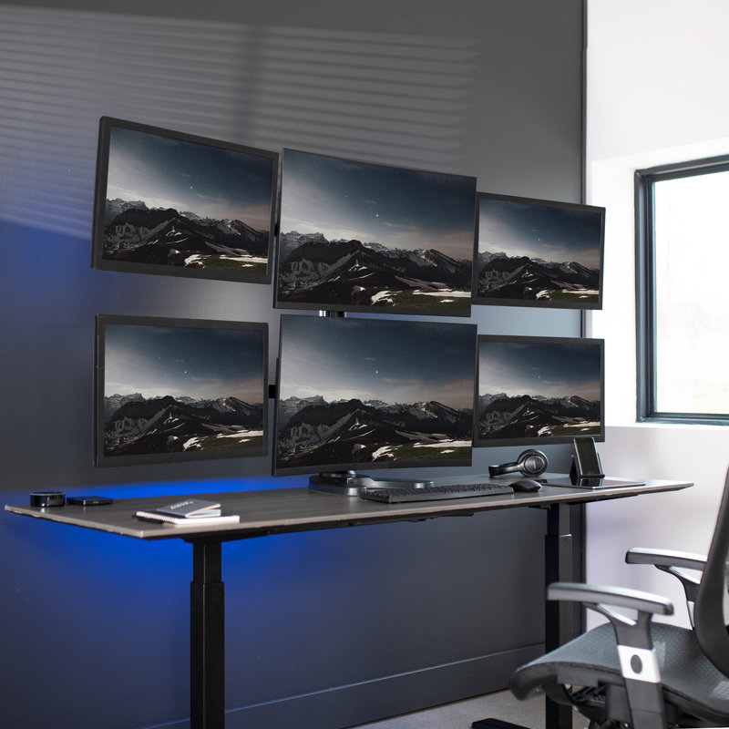 VIVO Hex Black Steel and Aluminum Adjustable 6-Screen Monitor Stand