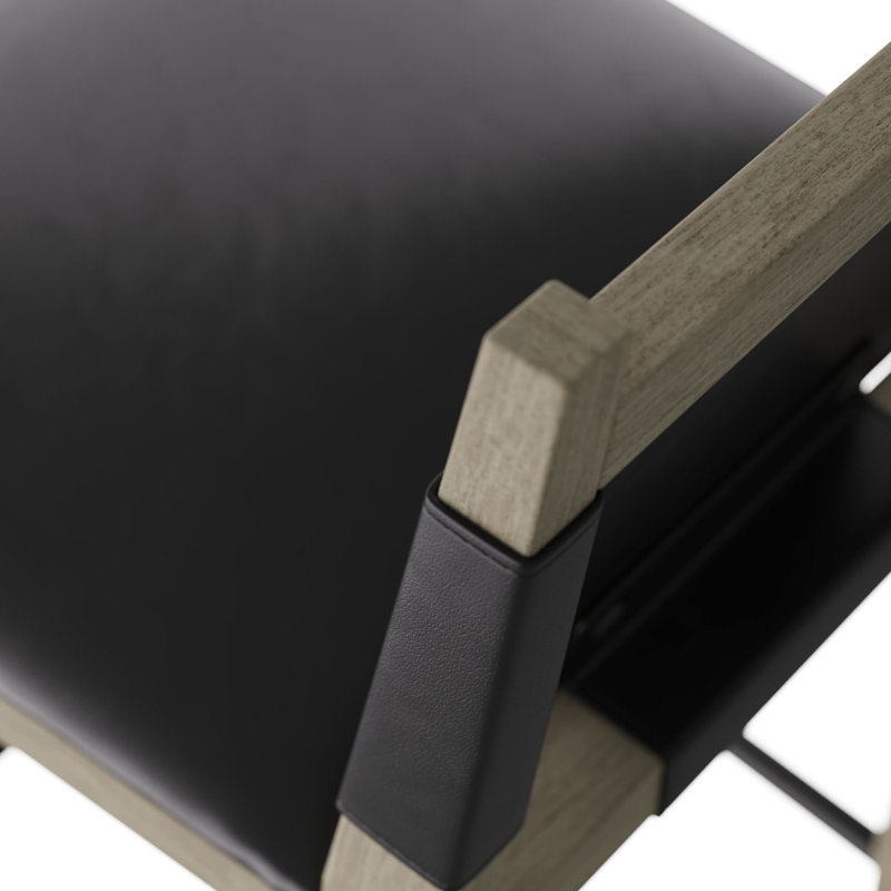 Burdock Bar Stool, Black Leather, Counter Stool (27” Seat Height)