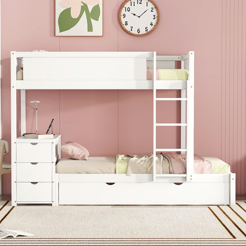 Twin-Over-Twin Bunk Bed with Twin size Trundle, Storage and Desk