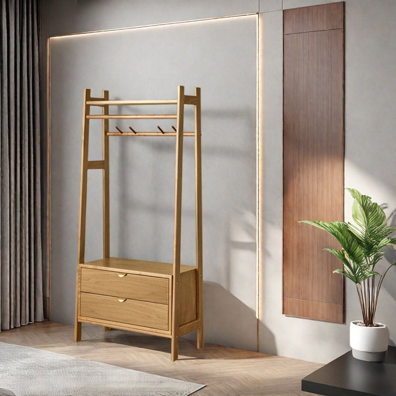 Compact Coat Rack with Large Storage, Walnut