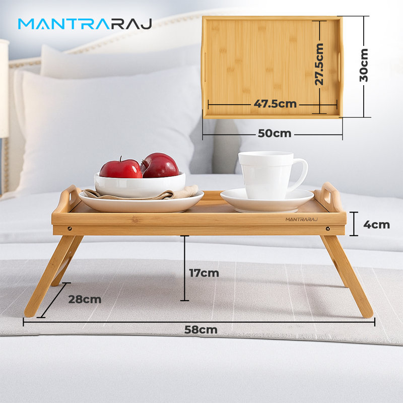 Mantraraj Wooden Bamboo Food Serving Tray Portable and Folding Legs Dinner Breakfast Tray Table