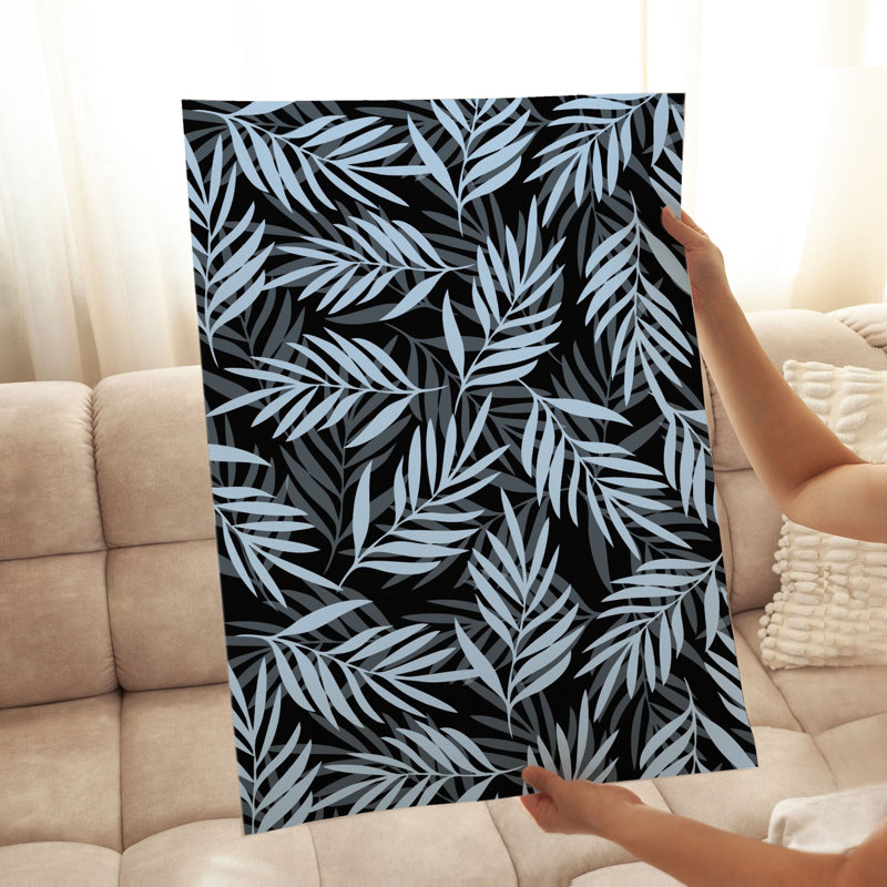 «Botanical Palm Leaves» en bleu, reproduction d'art sans cadre, H 14 po x l 11 po