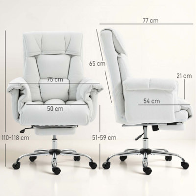 Fauteuil de bureau à dossier haut, inclinable, avec repose-pieds, coussin épais en mousse haute résilience, hauteur réglable et roulettes.