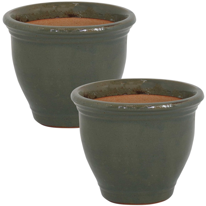 Pot à fleurs extérieur rond en céramique Ailynn, H 8 po x l 9 po x P 9 po, gris
