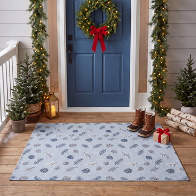 Tapis Mansard moderne géométrique bleu gris blanc antidérapant à poils courts, idéal pour l'intérieur et l'extérieur, adapté aux animaux de compagnie, salon, chambre, salle à manger, entrée, couloir, bureau, tapis de couloir d'hiver, décoration saisonnière, confortable toute l'année, style rustique chalet et gîte, cuisine, résistant au passage, lavable