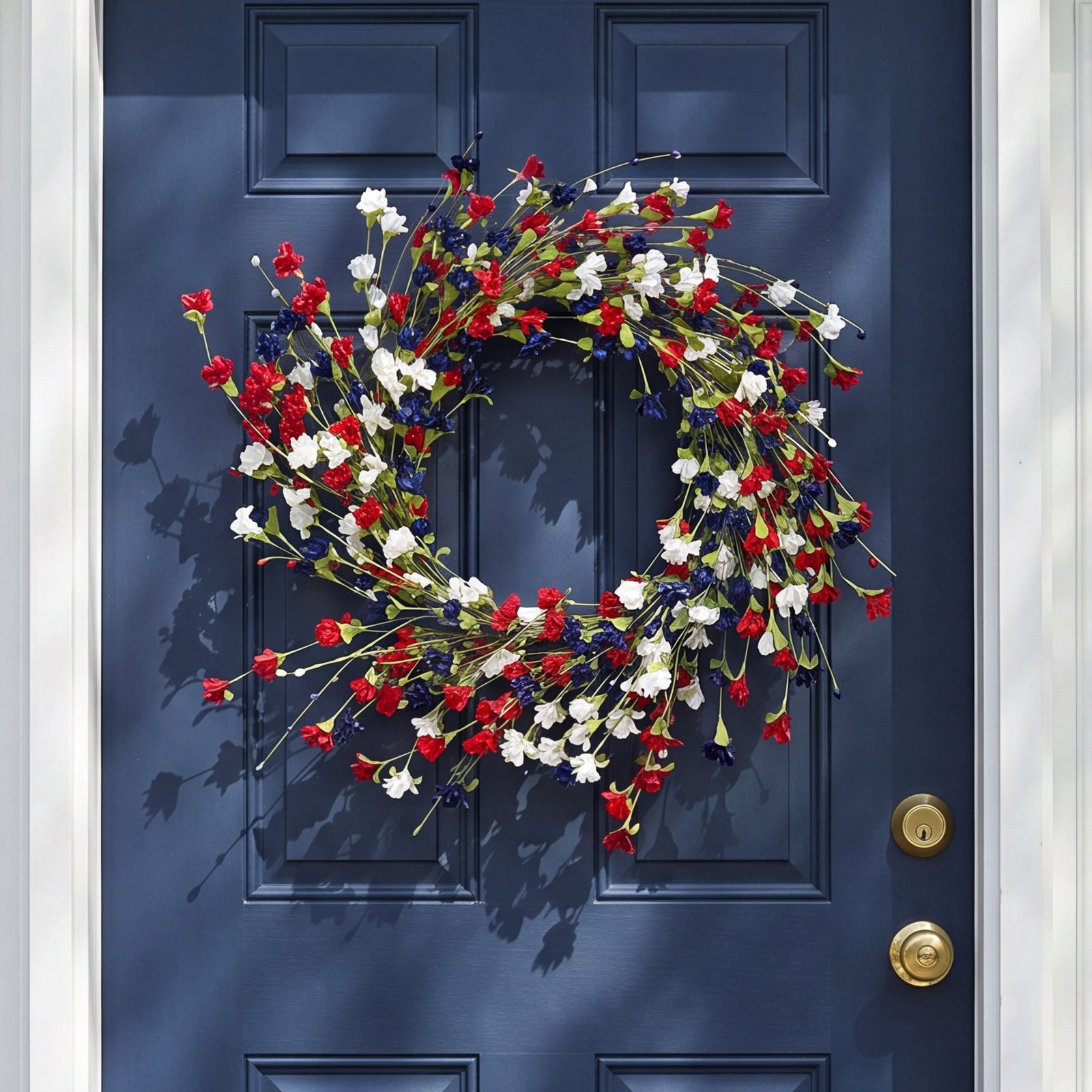22" Wild Summer Blossom Wreath, Blue, Red, White