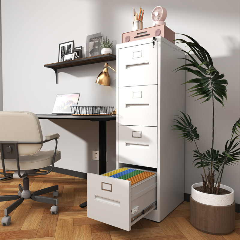 4-Drawer Lockable Metal Vertical File Cabinet for A4/Legal/Letter Size, Office & Home, Assembly Required, White
