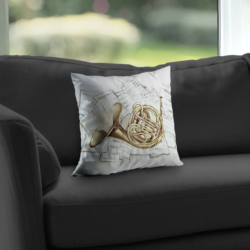 Horn on Music Sheet - Office White – Throw Pillow Cover Only, Double-Sided Print, Insert Not Included