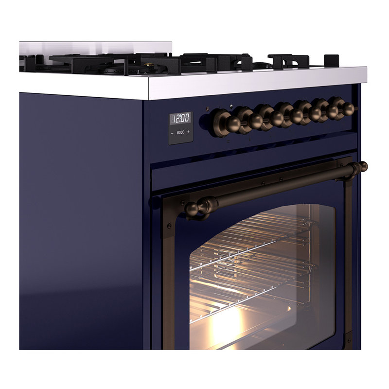 ILVE Nostalgie II Noblesse 30 in Dual Fuel Range, Midnight Blue/Bronze, Natural Gas