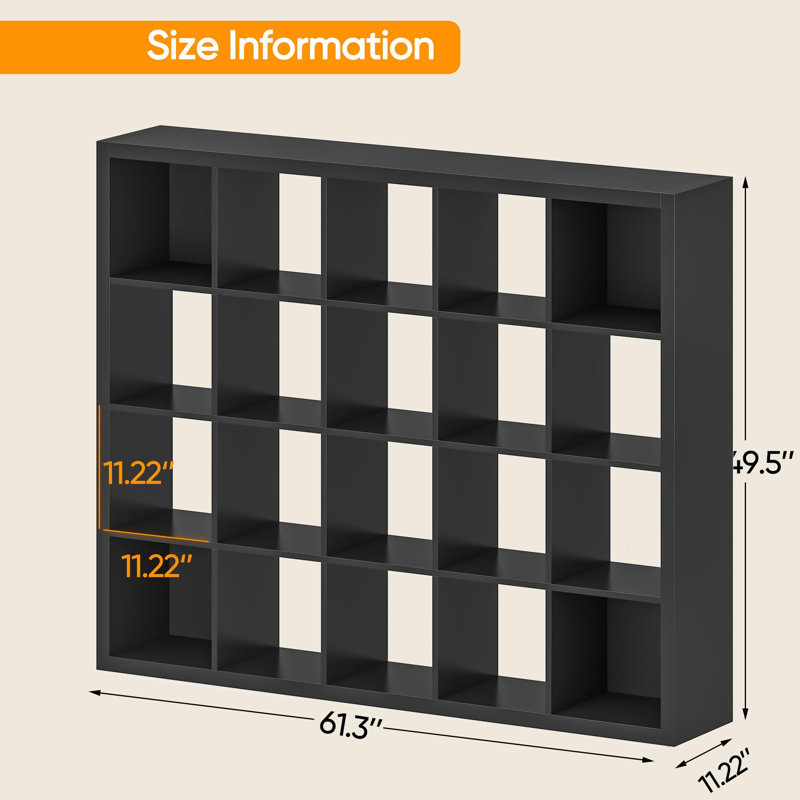 Bookshelf with Storage Bins, 20-Cube Storage Organizer Wooden Bookcase Modern Open Display Shelf, Black
