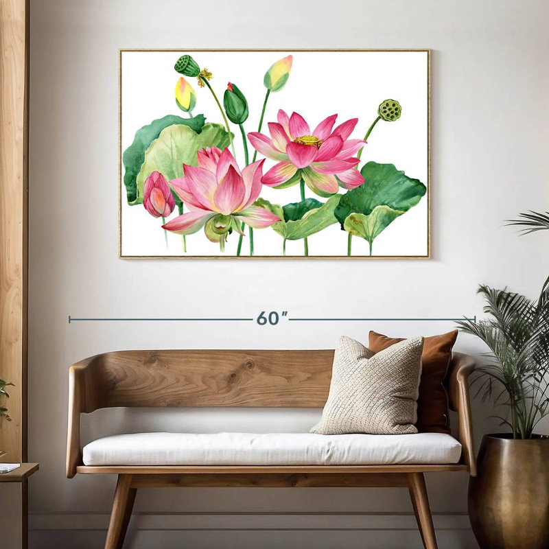 Grappe de lotus rose, Cadre flottant en bois naturel, 46 po x 31 po