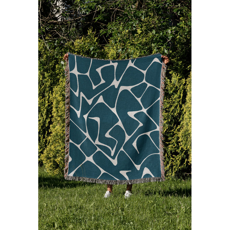 Jeté 100% coton abstrait Mola, Sarcelle, L 70 po x l 50 po
