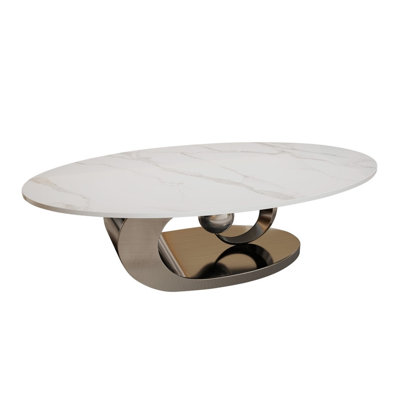 Marble Coffee Table with Sculptural Stainless Steel Base - Modern Living Room Center Table, Sturdy & Stylish for Home/Office Decor