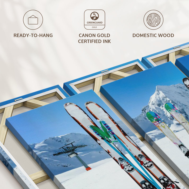 «Snowy Mountain Skis», 3 pièces sur toile, H 48 po x l 74 po x P 1,25 po