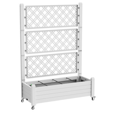Lit de jardin surélevé en résine 21 gallons avec treillis, jardinière H 64,29 po avec réservoir d'eau intégré pour plantes grimpantes