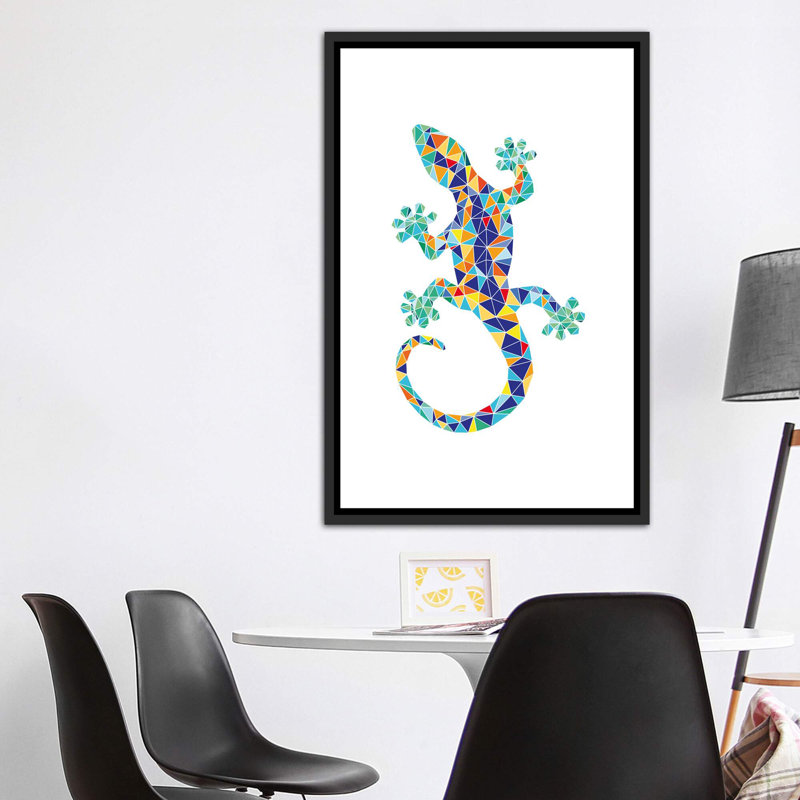 Gaudi Mosaic Dragon - impression d'art graphique, H 60 po x l 40po x P 1,5 po, Toile avec cadre noir patiné