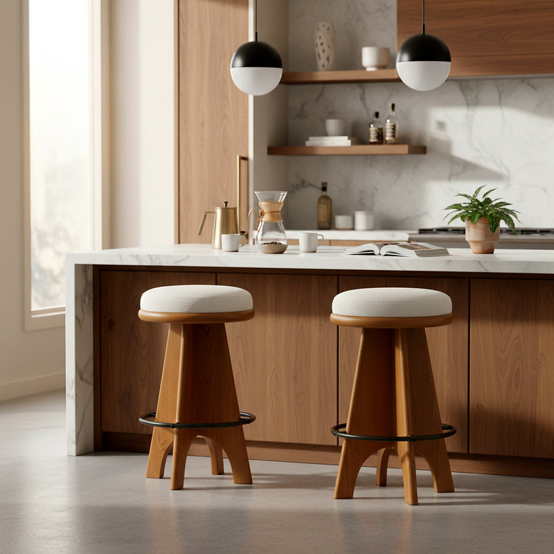 Bellarita Round Stool, Counter Stool (26” Seat Height), Walnut