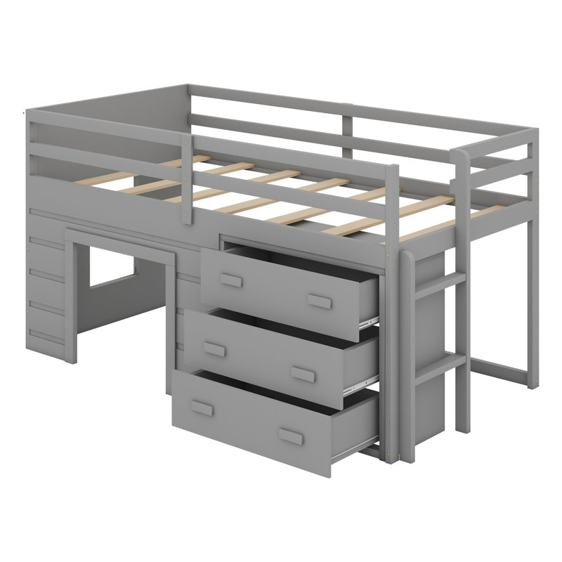 Lit mezzanine avec tiroirs et tablette, Grey