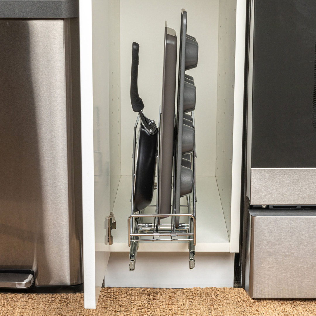 Glidez Multipurpose Chrome-Plated Steel Pull-Out/Slide-Out Storage Organizer for Cookware and Bakeware - Fits Standard Size Cabinet or Shelf, Chrome Household Essentials