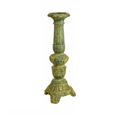 Vintage Style Tapered Candle Holder, 21 Inch Rustic Green Terracotta