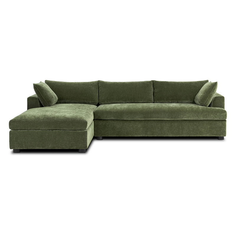 Canapé-lit modulaire en tissu avec rangement Funke, Velours vert, Orienté à gauche (vu de face)