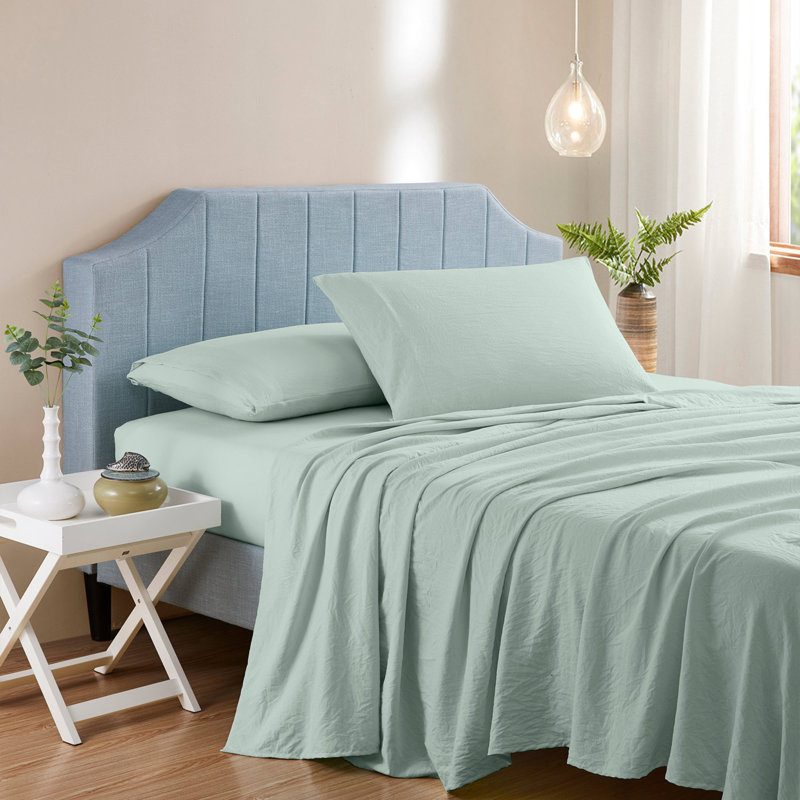 Hanaa Super Soft Crinkled 4 Piece Bed Sheet Set, Twin, Green