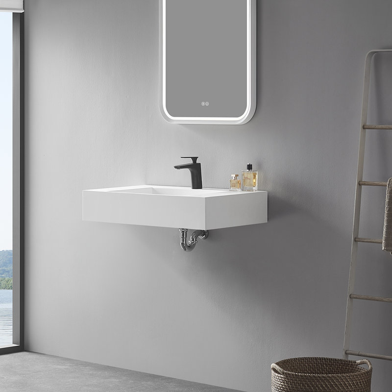 32 po. Salle de bain murale ou de comptoir avec surface carrée classique à cuve carrée, Blanc