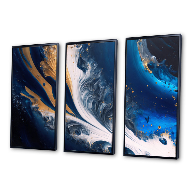 «Ice Paint Splash III», reproduction de cadre flottant sur toile 3 pièces, Noir, H 28 po x l 36 po