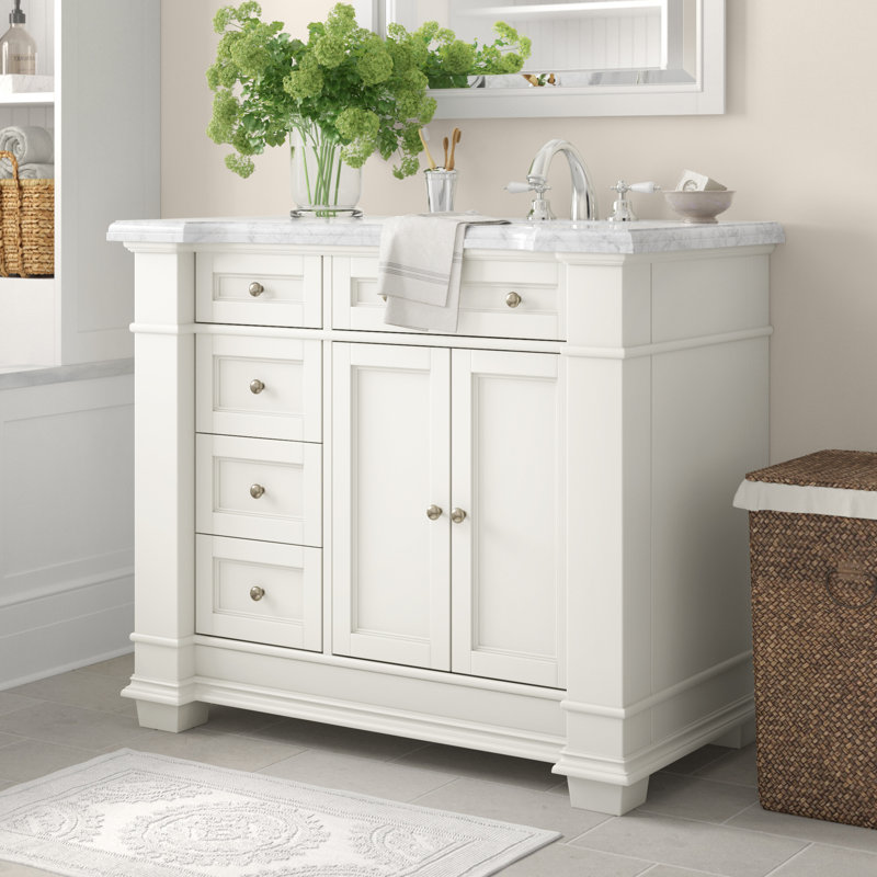 Meuble-lavabo simple 42 po avec plateau en marbre Rea de Rea, Blanc cassé