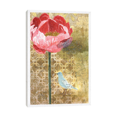 Little Bird with Pink Flower 1 Piece Painting on Canvas