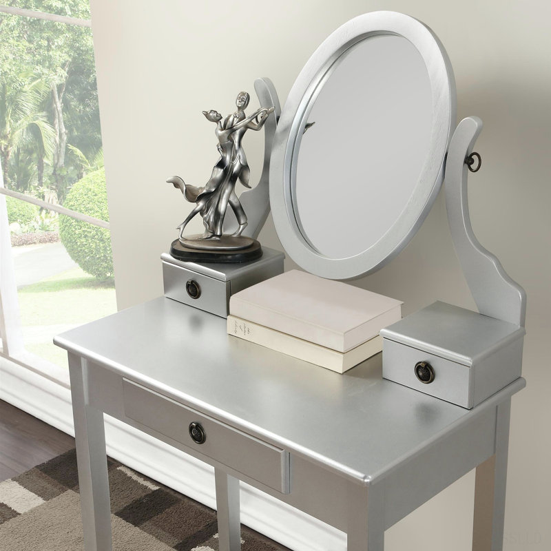 Ensemble coiffeuse et tabouret de maquillage Moniys, Argent