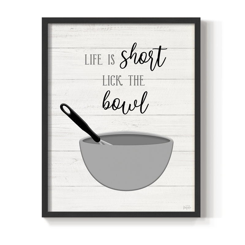 Lick The Bowl Framed Print - Solid Wood, Black, 15" H x 12" W