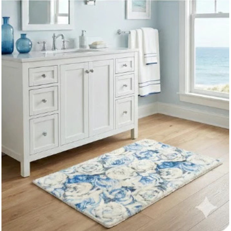 Floral Area Rug, Delft White, Rectangle 8' x 10'