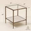 Table de bout carrée à 2 niveaux de 21 po Aureon, structure en métal martelé doré avec plateau en verre trempé et tablette en faux travertin-133902531