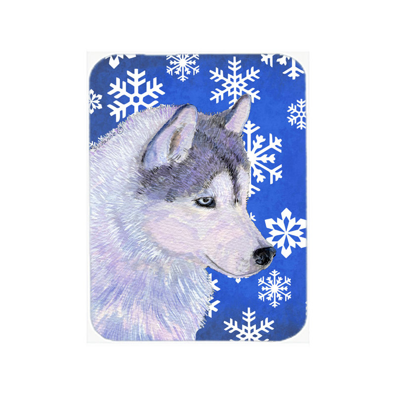Planche à découper en verre de sibérie à aile de vacances husky Ashlynn, Bleu / Blanc