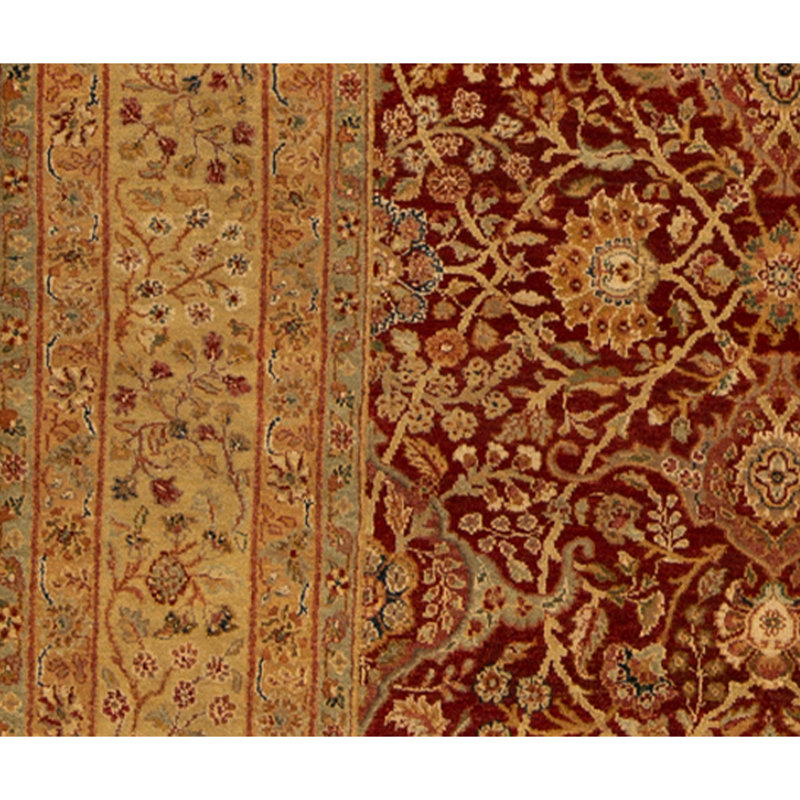 Hand Knotted Wool Area Rug in Red And Gold