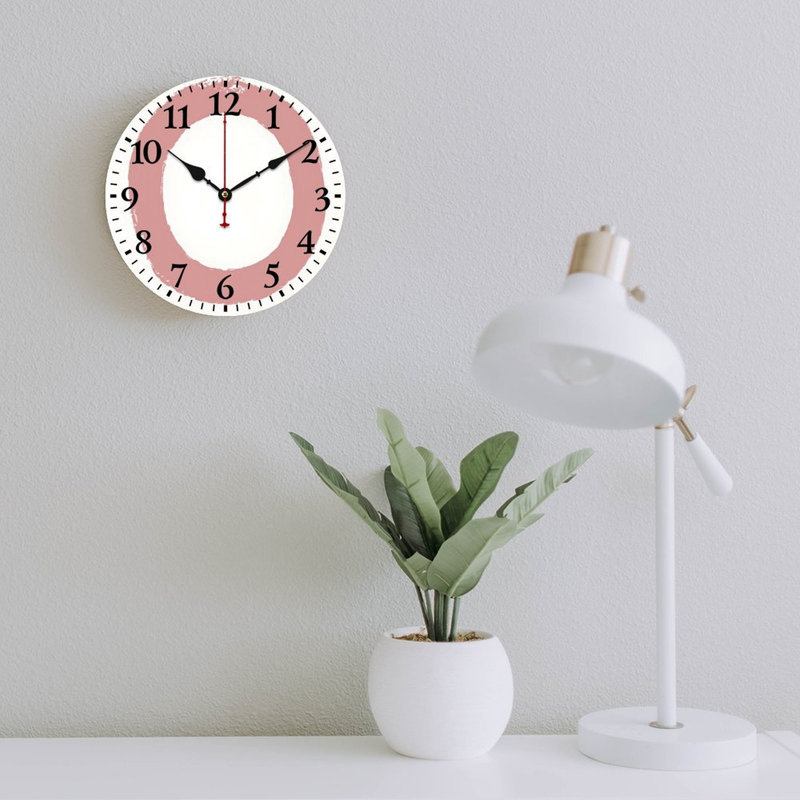 Horloge murale 12 po x 12 po rose rosé coup de pinceau, pour chambre d'enfant et porche