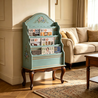 Porte-revues rétro en bois peint à la main