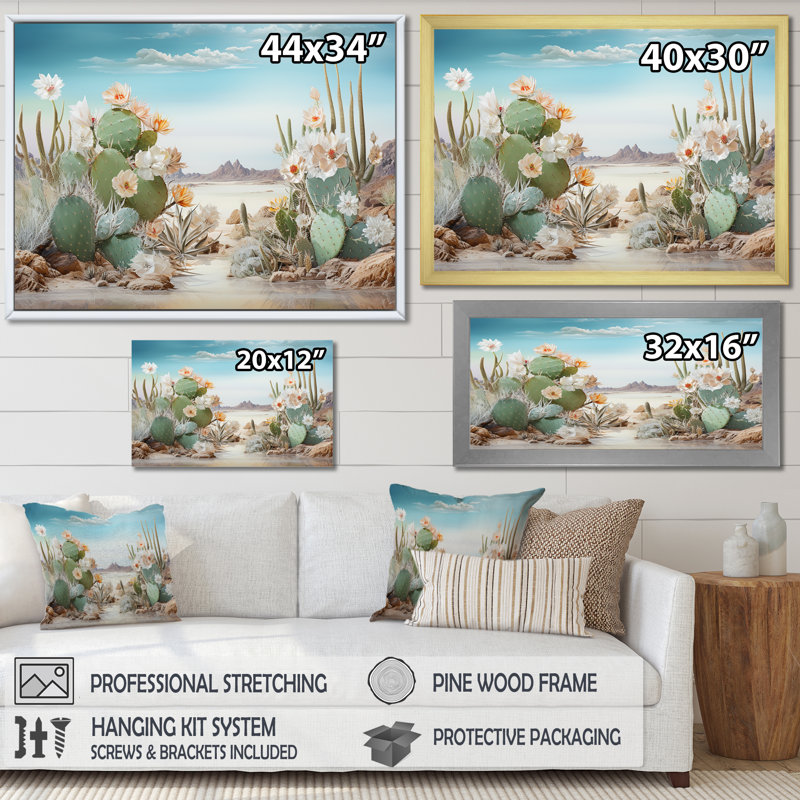 Collage de cactus sur la plage sur toile, Toile tendue, H 30 po x l 40 po