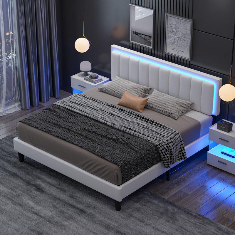 Breella Vegan Leather Platform Bed, Queen, White